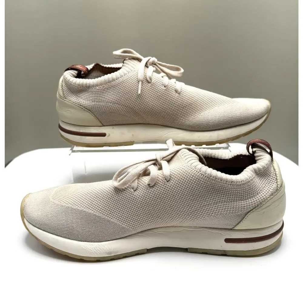 Loro Piana 360 LP Flexy Walk Size 42 Cream Fabric and Leather Lace Up Sneakers